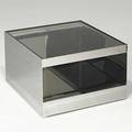 Joe durso knoll stainless steel and safety glass rolling side table model 6027t knoll international label 16 12 x 22 sq