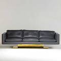 Warren platner lehigh leopold spinneybeck leather walnut and brass sofa unmarked 28 x 92 34 x 31 12
