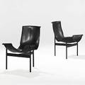Katavolos littel  kelley laverne pair of hard leather and enameled steel t chairs unmarked 31 x 22 x 21