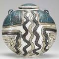 Wayne higby glazed ceramic covered vessel stamped medallion 12 x 12