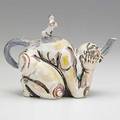 Akio takimori glazed porcelain figural teapot provenance garth clark gallery new york habatat galleries bloomfield hills mi unsigned 6 14 x 8 12
