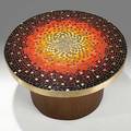 Vladimir kagan dreyfuss mosaic glass brass and walnut occasional table 1950s unmarked 14 12 x 24 14 dia