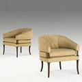 Tommi parzinger parzinger originals pair of mahogany and silk lounge chairs 1950s unmarked 28 12 x 26 12 x 27