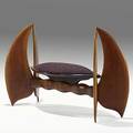 David lasker mahogany and upholstery tucan bench unmarked 31 12 x 49 x 16