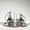 Eugen ferher sterling silver coffee and tea set on silverplate tray 1965 holloware stamped sterling 925 eugen ferher 1965 tray stamped handwork epns eugen ferher 1965 tray 25 12 coffee pot 12