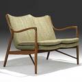 Finn juhl teak and wool settee no nv 45 unmarked 33 x 47 x 30