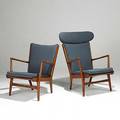 Hans wegner ap stolen his  hers teak lounge chairs unmarked his 40 x 30 x 31