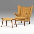 Hans wegner ap stolen teak and wool papa bear chair denmark 1960s unmarked chair 39 x 36 x 36 ottoman 16 12 x 28 x 16 12