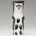 Picasso madoura glazed white ceramic vessel with owl in black glaze edition picasso madoura 10 14 x 4