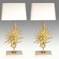 Jacques duvalbrasseur pair of fine gilt bronze marble and linen table lamps zeus hands france 1970s unmarked base only 29 x 16 12 x 8 overall 37 12 x 18