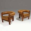 Afra and tobia scarpa gavina pair of leather and rosewood lounge chairs italy late 1950s each illegibly branded 26 x 34 x 31