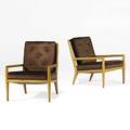 Th robsjohngibbings widdicomb pair of bleached mahogany and silk upholstered lounge chairs 1950s unmarked 32 x 26 x 32