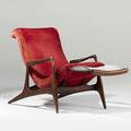 Vladimir kagan dreyfuss sculpted walnut and wool adjustable lounge chair model vk 100 1950s branded 36 x 59 x 27