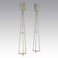 Tommi parzinger pair of tall emameled steel torcheres linen shades unmarked 86 x 13 dia