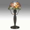 Pairpoint patinated copper and reversepainted glass puffy boudoir lamp with butterflies and spring flowers base stamped pairpoint mfg shade unmarked without cap 12 x 6