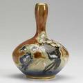 Riessner stellmacher  kessel glazed and enameled amphora porcelain vase with maiden and blossoms signed k 12 475 5 34 x 4 12