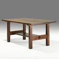 Gustav stickley trestle library table red decal 30 x 66 x 36