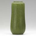 Grueby vase incised with green leaves matte green glaze circular stamp illegible mt iv 8 34 x 3 34