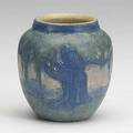 Sadie irvine newcomb college cabinet vase with live oak trees and pink sky 1920 nc jm si 5 lj64 3 14 x 4
