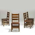 Gustav stickley set of four heavy ladderback side chairs no 349 12 with tackedon leather seats unmarked 38 x 18 12 x 18