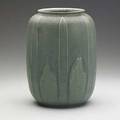 Ruth erickson grueby large melonshaped vase with leaves bluegray glaze circular pottery stamp paper label re 11 x 7 12
