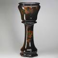 Weller louwelsa jardinere and pedestal decorated with poppies chip to foot of jardinere and some glaze scaling stamped weller 33 x 14 dia