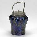 Loetz style bohemian glass ice bucket with silverplate fittings 10 x 6 12 dia