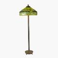 Tiffany studios reproduction floor lamp leaded glass shade with turtle back tiles and six socket bronze base spurious mark scratched off 64 x 23 dia