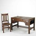Arts  crafts singledrawer desk with bookshelf sides and slatted side chair desk 29 x 46 12 x 26 12