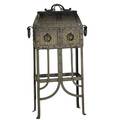 Arts  crafts patinated and hammered steel smoking stand with flip down door and integrated ashtray and match holder 39 x 20 x 9
