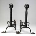 Arts  crafts andirons handwrought iron with stylized floral design and pad feet 20th c 21 12