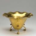 Marie zimmermann footed brass compote with leaf decoration stamped m zimmermann 5 14 x 9 dia