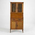 English arts  crafts dropfront secretary with leaded glass doors missing shelves unmarked 66 x 30 x 12 12