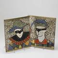 Harris strong two tile plaques each depicting a jester both labeled each 12 x 12