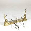 Fireplace brass and steel fender and tools unmarked fender 15 x 36 x 3