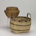 Woven baskets two pieces one two handled and one with lid largest 9 12 x 10