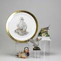 Boehm four items 20th c fledgling bluejay mandarin duck prothonotary warbler and 1973 bicentennial plate with a young eagle plate 13 dia