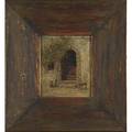Burr n nicholls american 18481915 oil on board an old door brittany framed signed and titled verso 7 12 x 6