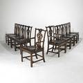 Chippendale style ten mahogany dining chairs two arm and eight side with dropin seats 20th c unmarked armchair 39 x 28 x 22