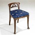 Art nouveau dressing stool with pierced back and tacked on fabric seat 26 14 x 18 x 16 12