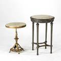 Two lamp tables french style with round marble tops 20th c 29 x 19 dia