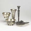 Sterling silver eleven pieces j tavara handhammered freeform bowl two steiff paul revere reproduction bowls six spadeshaped iced tea spoons weighted candlestick weighted vase 2236 ot exclu