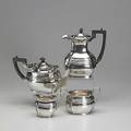 Cooper brothers  sons english silver coffee service four pieces ca 1894 teapot and coffeepot with ebony handles creamer and sugar in a federal revival form 64 ot tallest 9