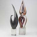 Italian glass two tall tapering sculptures one with silver foil and one in smoked glass taller 26