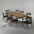 Jens risom jens risom design walnut wicker and leather table and eight chairs two leaves unmarked table 29 12 x 76 x 42 leaves 18 armchair 32 x 22 12 x 21