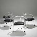 Style of charles hollis jones set of four lucite and vinyl chairs on casters unmarked 29 x 24 x 23