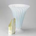 Modern glass striped flaring vase possibly fry together with geometric glass sculpture some nicks to base of sculpture vase 17 12 x 15