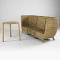 Modern threepiece woven seagrass sofa together with laminated birch lamp table sofa as pictured 36 x 90 x 25