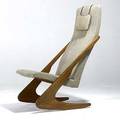 Modern beech and wool rocking chair unmarked 46 x 23 12 x 34