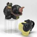Joel mesnikoff two glazed ceramic tea pots one signed mesnikoff 92 the other jm 92 each 6